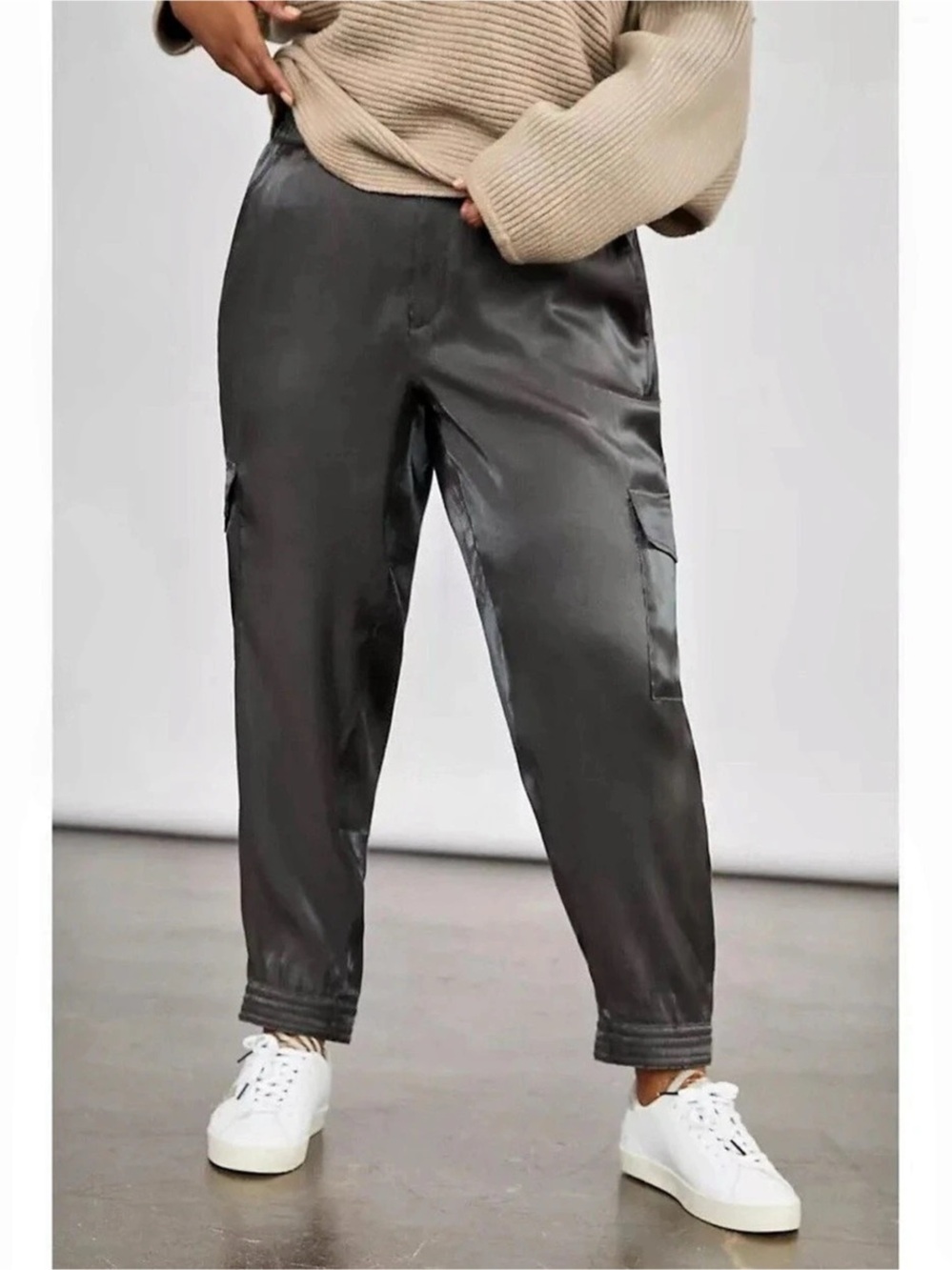Anthropologie Faux Leather Cargo Joggers in Black Size Medium